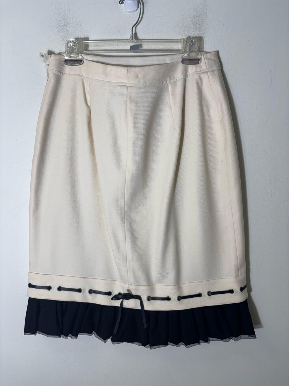 ECCOCI Cream Wool Blend Skirt with Black Removeable Pleated Hem Sz 12